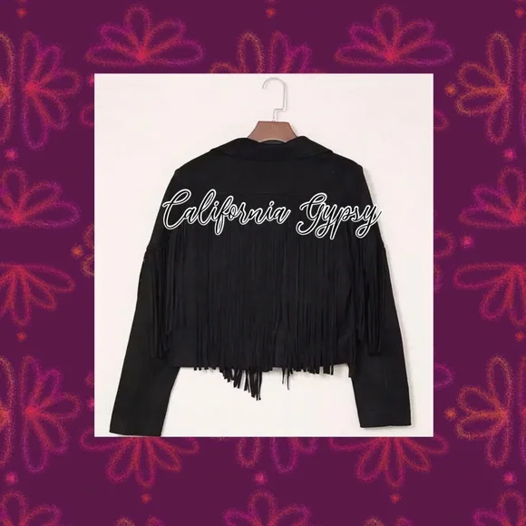 Black Fringe Suede Jacket - Picture 4 of 13